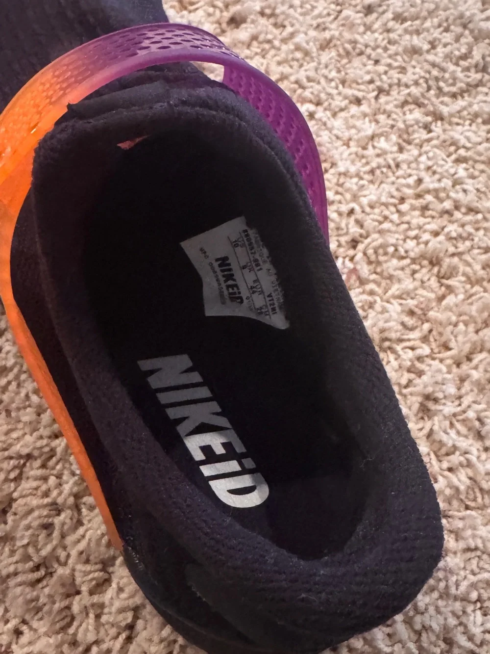 Nike Black Slip-On Sneaker with Purple and Orange Ombré NikeID Custom Size 10